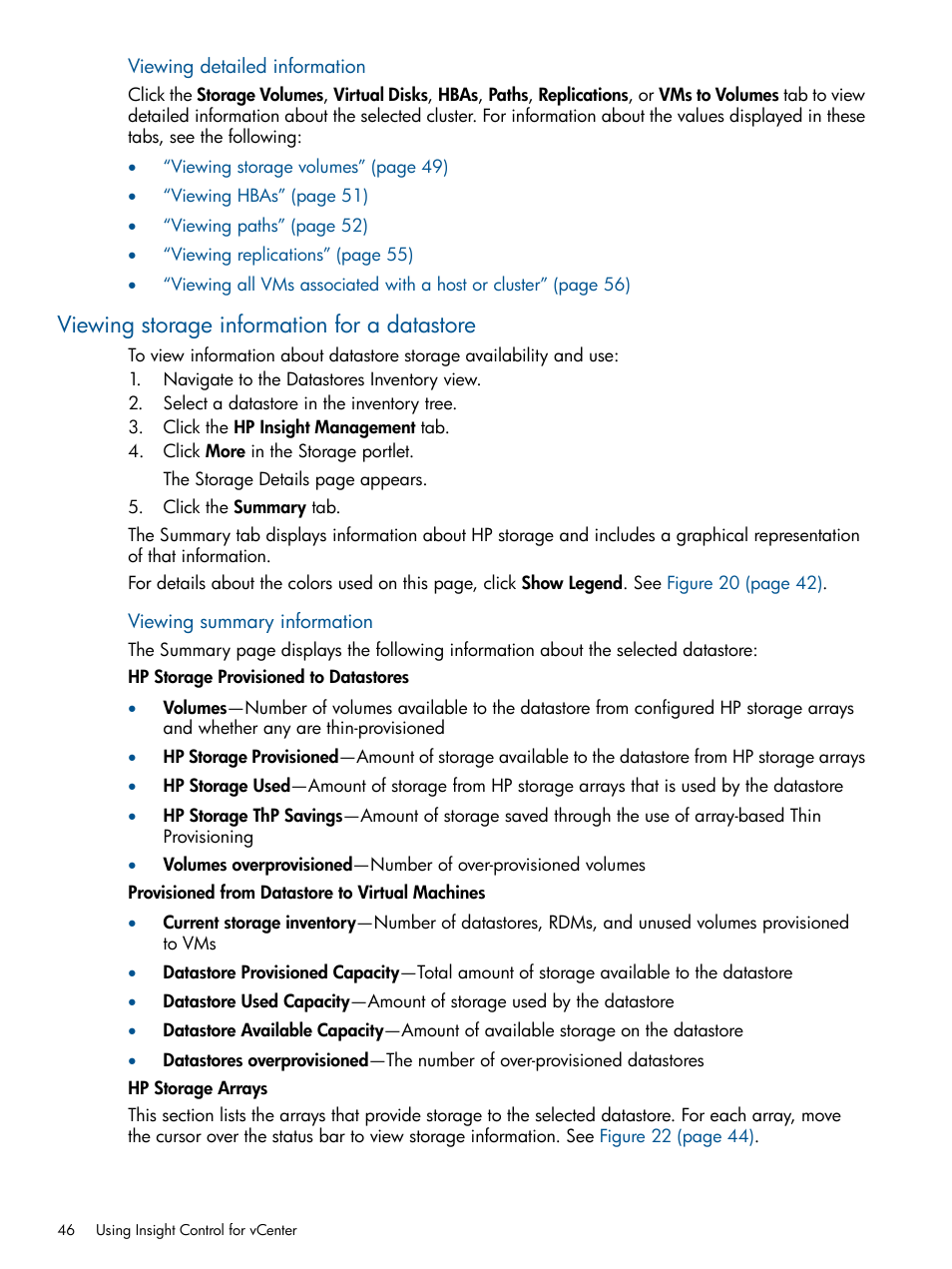 Viewing storage information for a datastore | HP OneView for VMware vCenter User Manual | Page 46 / 99