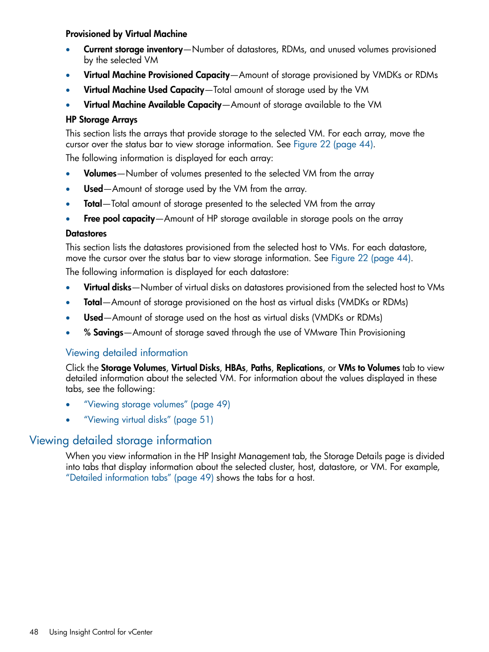 Viewing detailed storage information | HP OneView for VMware vCenter User Manual | Page 48 / 99