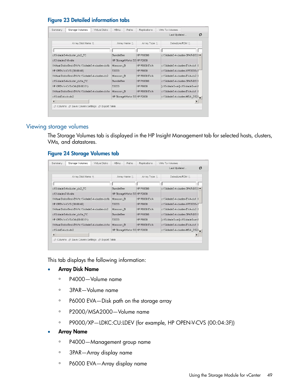 Viewing storage volumes | HP OneView for VMware vCenter User Manual | Page 49 / 99