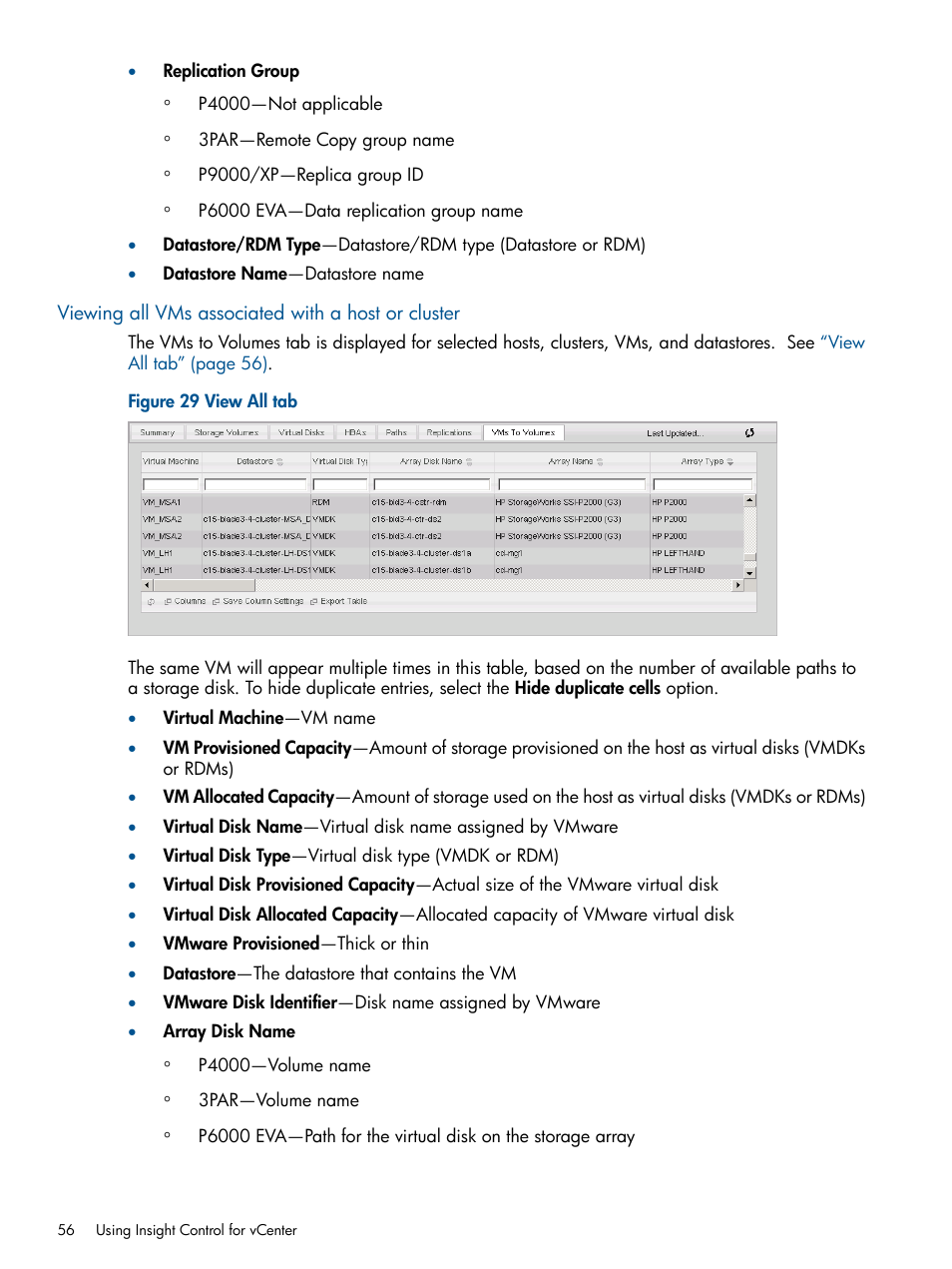 Viewing all vms associated with a host or cluster | HP OneView for VMware vCenter User Manual | Page 56 / 99