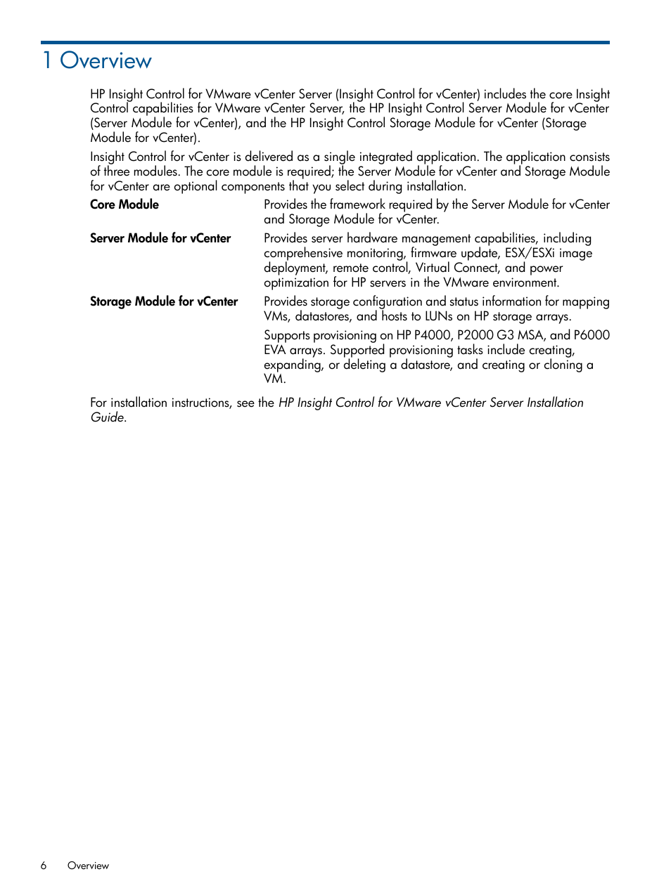 1 overview | HP OneView for VMware vCenter User Manual | Page 6 / 99