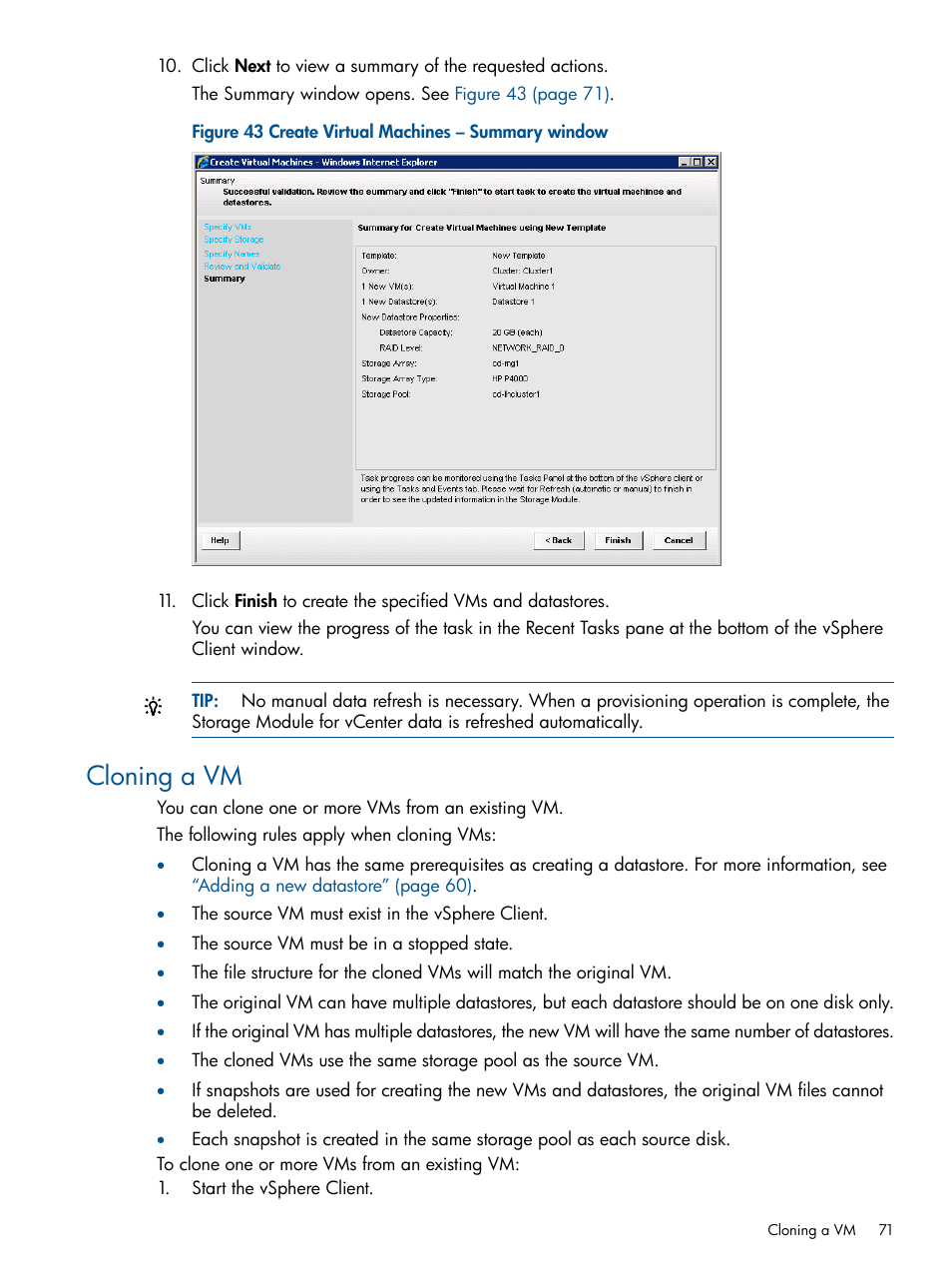 Cloning a vm | HP OneView for VMware vCenter User Manual | Page 71 / 99