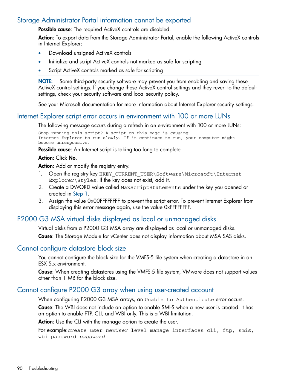 Cannot configure datastore block size | HP OneView for VMware vCenter User Manual | Page 90 / 99