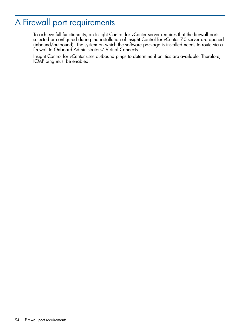 A firewall port requirements | HP OneView for VMware vCenter User Manual | Page 94 / 99