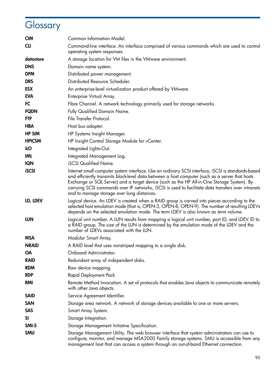 Glossary | HP OneView for VMware vCenter User Manual | Page 95 / 99