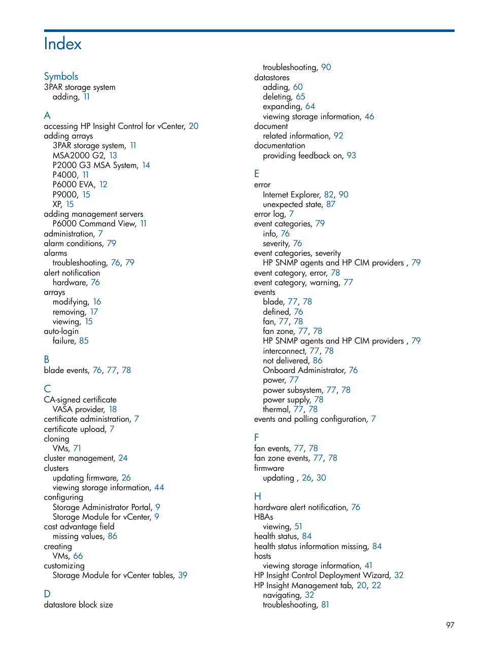 Index | HP OneView for VMware vCenter User Manual | Page 97 / 99