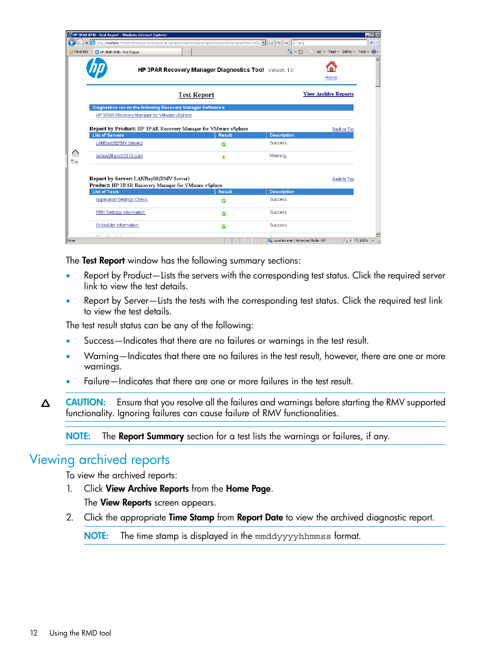 Viewing archived reports | HP 3PAR Recovery Manager Software for VMware vSphere User Manual | Page 12 / 21
