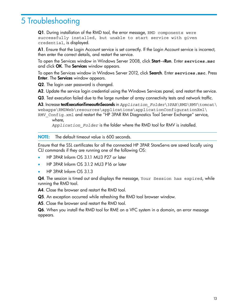 5 troubleshooting | HP 3PAR Recovery Manager Software for VMware vSphere User Manual | Page 13 / 21