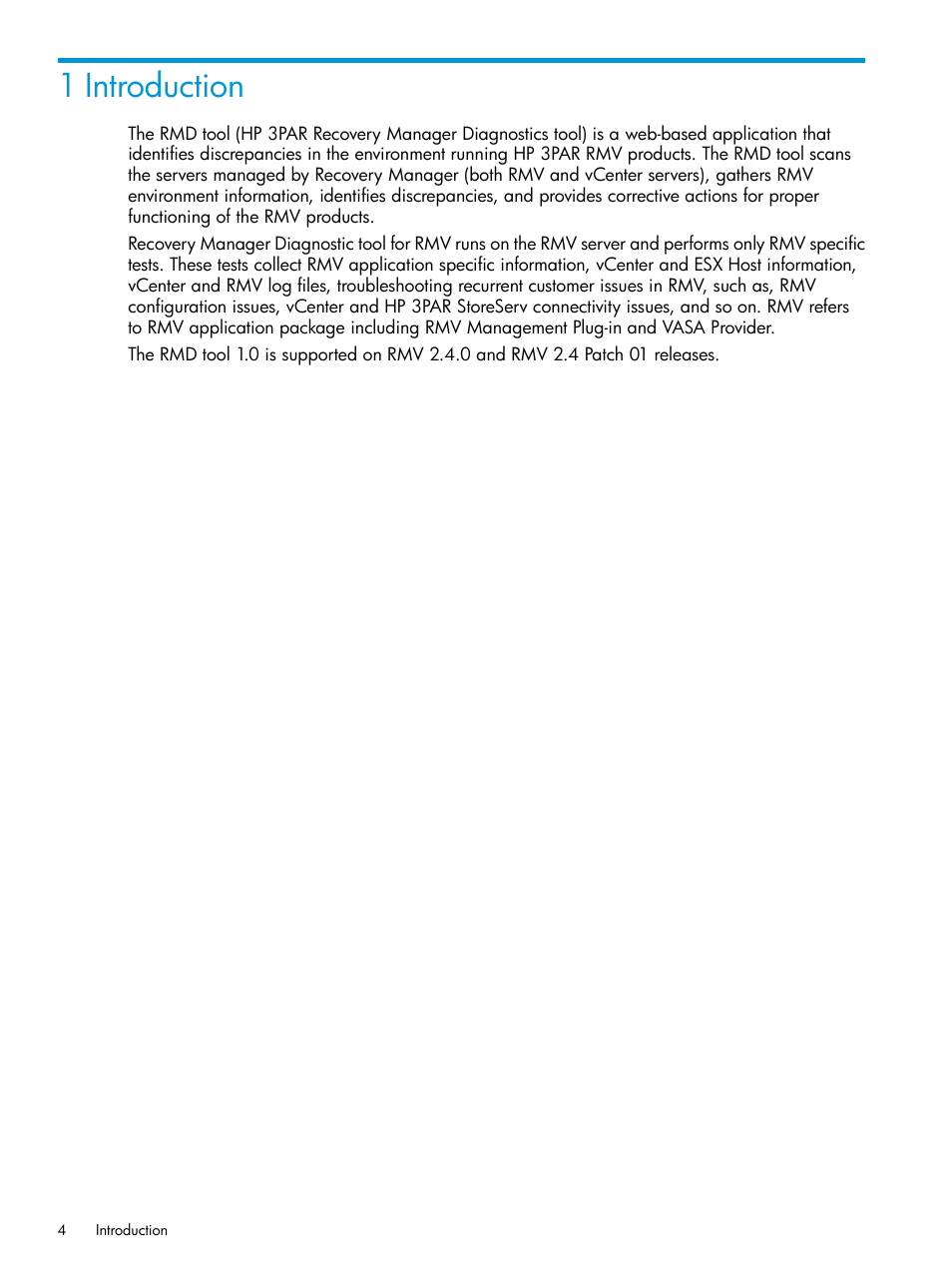 1 introduction | HP 3PAR Recovery Manager Software for VMware vSphere User Manual | Page 4 / 21
