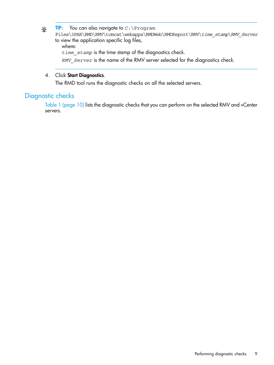 Diagnostic checks | HP 3PAR Recovery Manager Software for VMware vSphere User Manual | Page 9 / 21