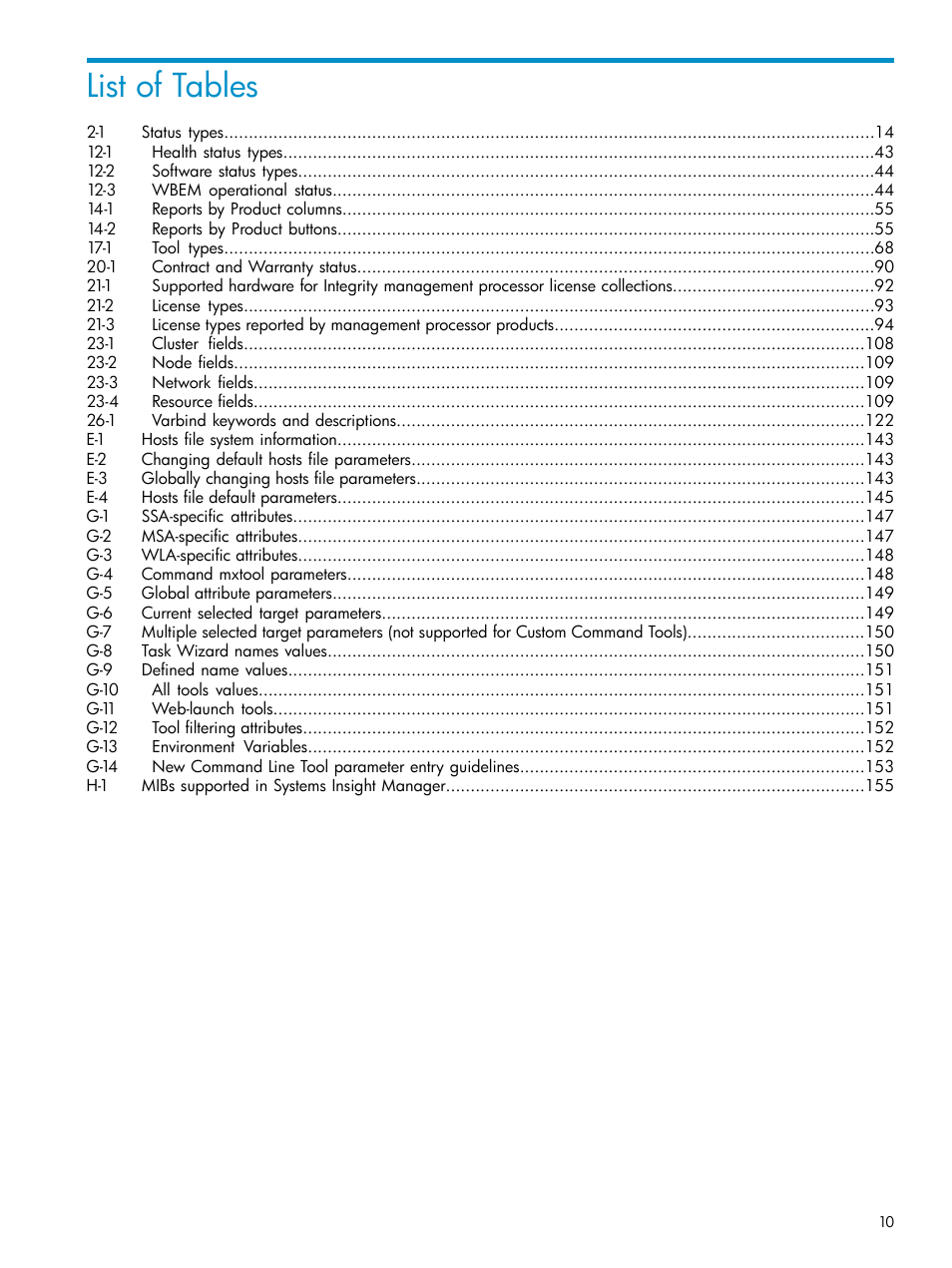 List of tables | HP Systems Insight Manager User Manual | Page 10 / 178