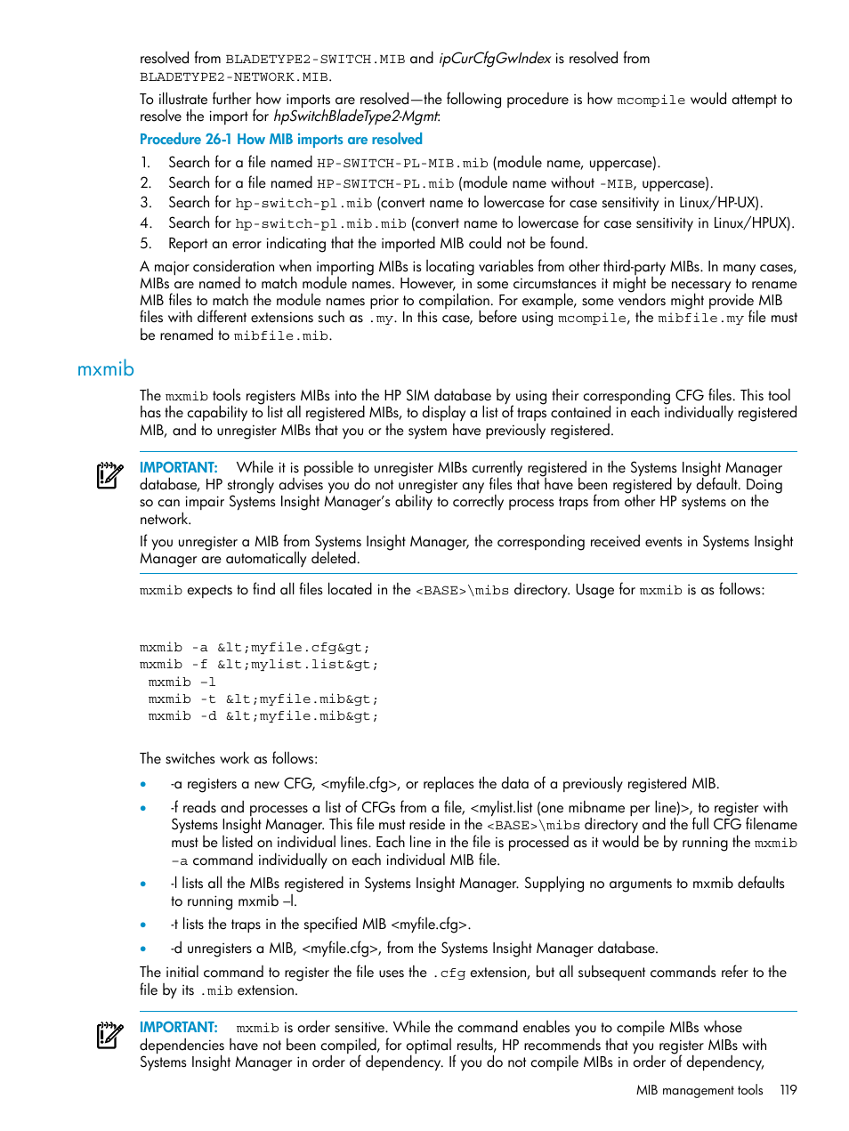 Mxmib | HP Systems Insight Manager User Manual | Page 119 / 178