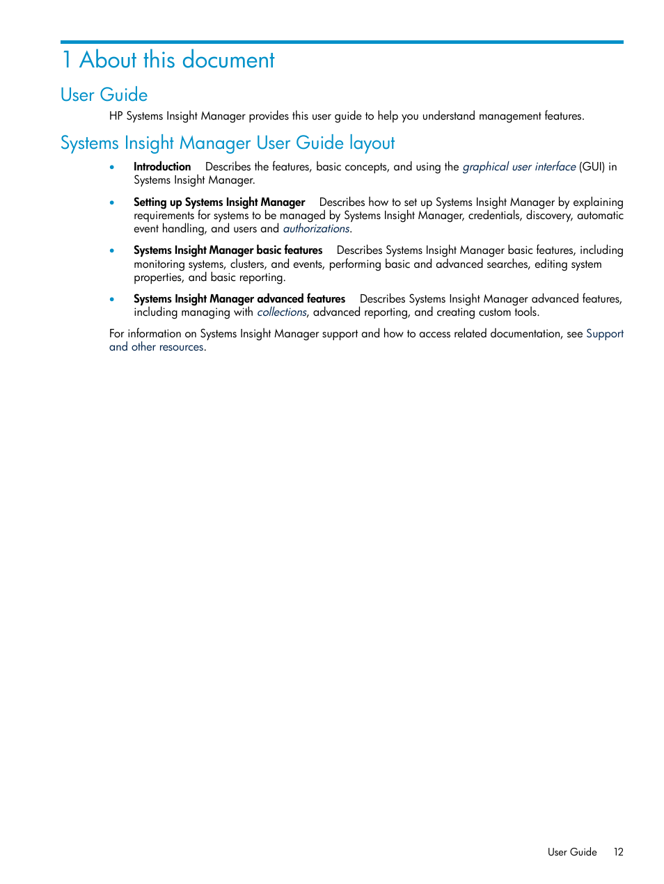 1 about this document, User guide, Systems insight manager user guide layout | HP Systems Insight Manager User Manual | Page 12 / 178