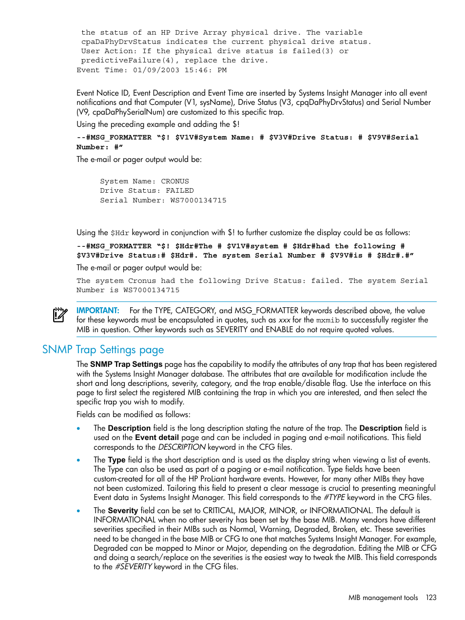 Snmp trap settings page | HP Systems Insight Manager User Manual | Page 123 / 178