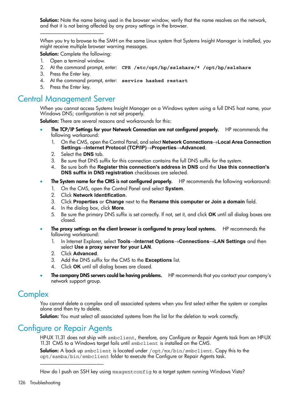 Central management server, Complex, Configure or repair agents | HP Systems Insight Manager User Manual | Page 126 / 178