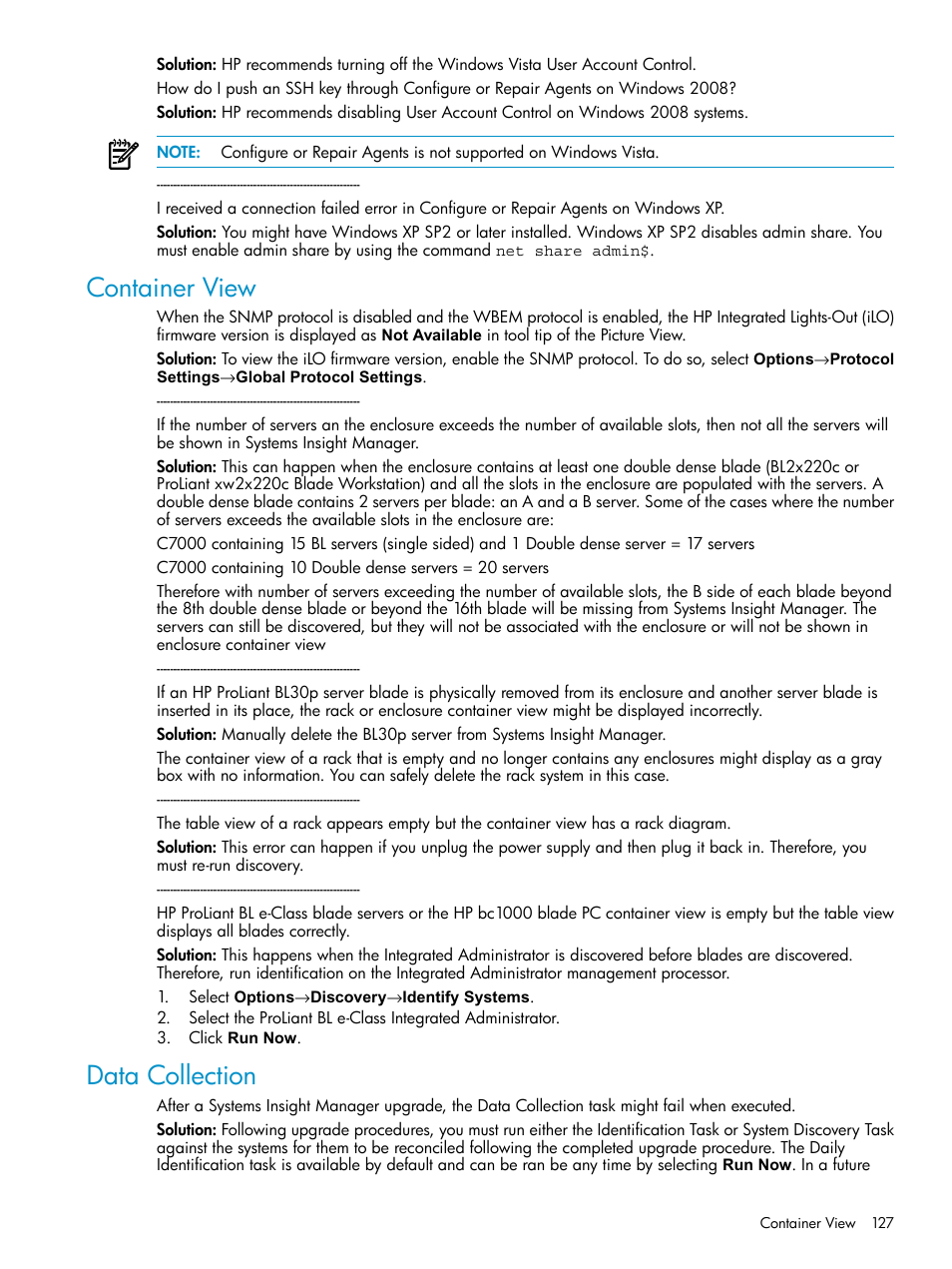Container view, Data collection | HP Systems Insight Manager User Manual | Page 127 / 178