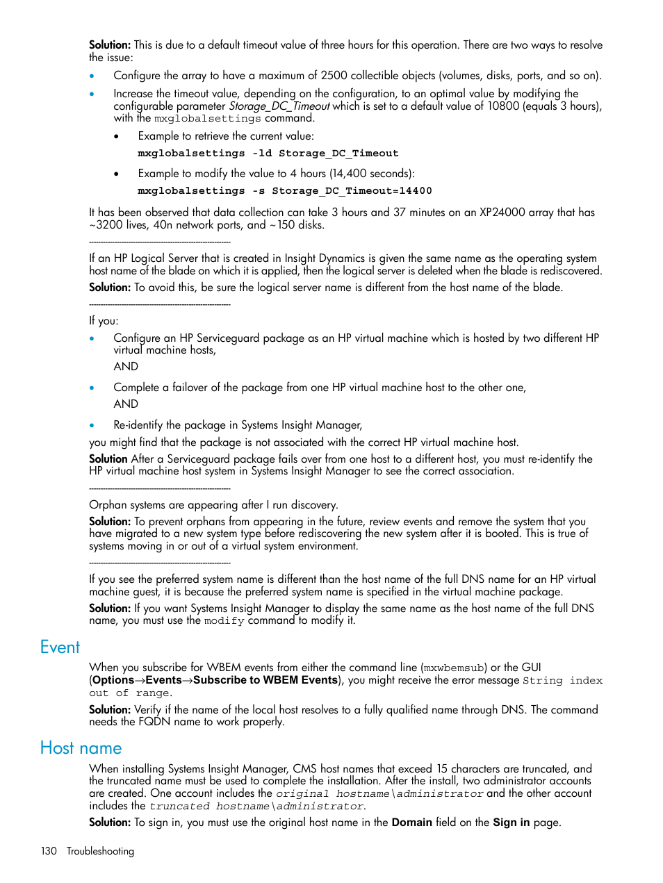 Event, Host name, Event host name | HP Systems Insight Manager User Manual | Page 130 / 178