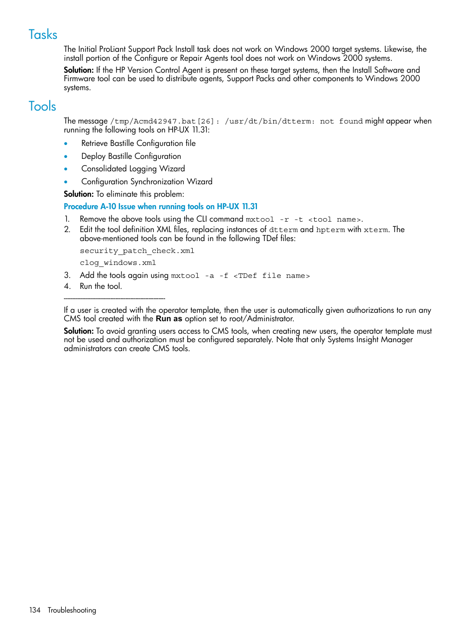 Tasks, Tools, Tasks tools | HP Systems Insight Manager User Manual | Page 134 / 178