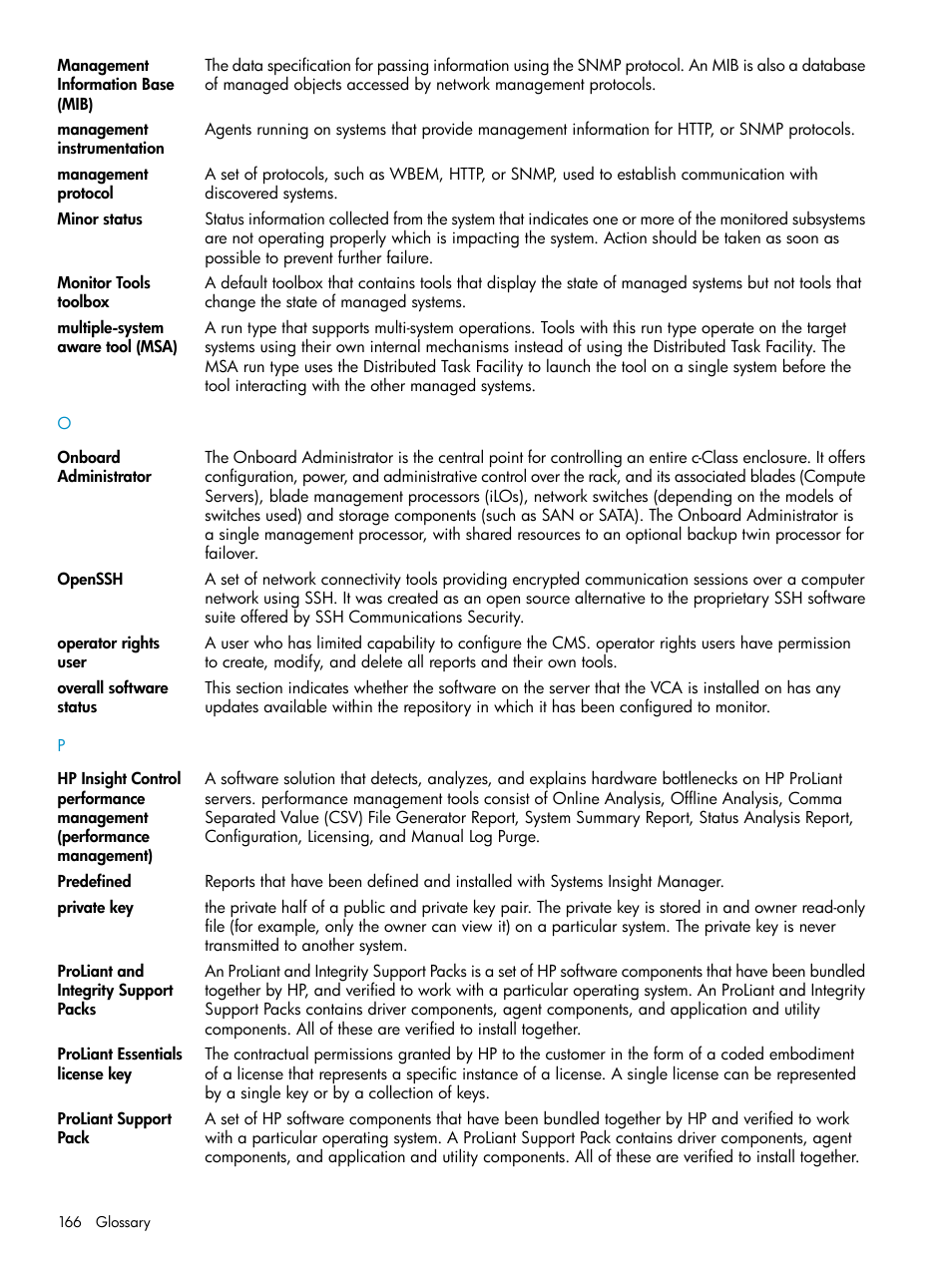 Openssh, Operator rights, Management information | Base, Predefined, Private key | HP Systems Insight Manager User Manual | Page 166 / 178