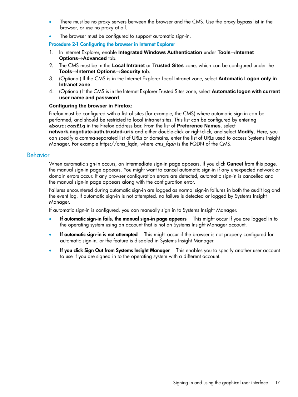 Behavior | HP Systems Insight Manager User Manual | Page 17 / 178