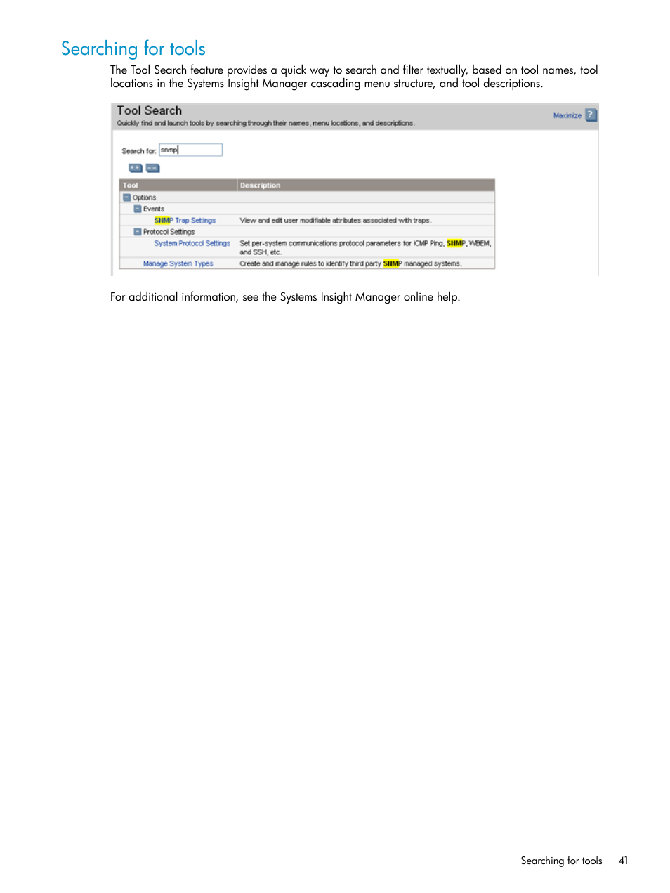 Searching for tools | HP Systems Insight Manager User Manual | Page 41 / 178