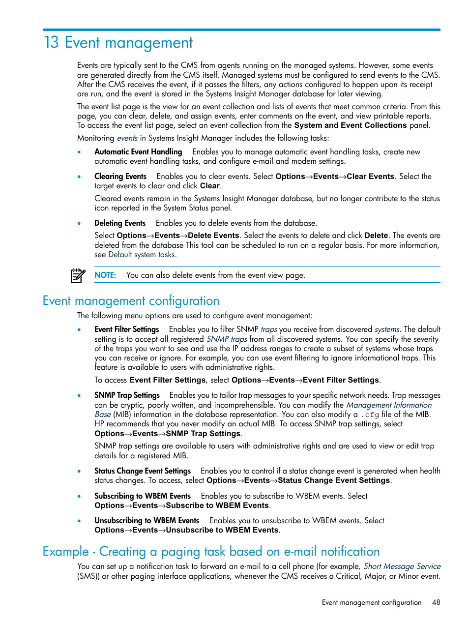 13 event management, Event management configuration | HP Systems Insight Manager User Manual | Page 48 / 178