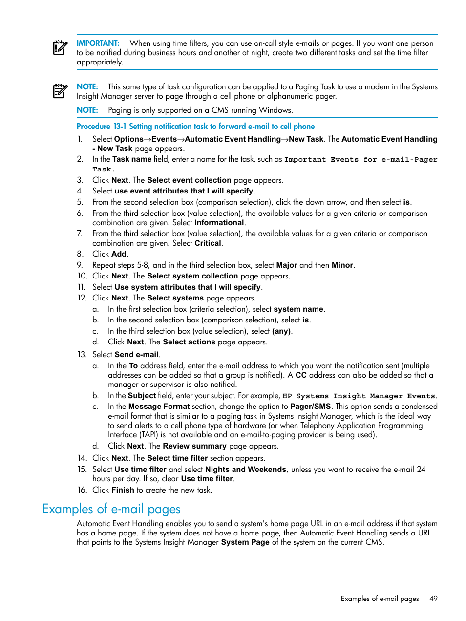 Examples of e-mail pages | HP Systems Insight Manager User Manual | Page 49 / 178