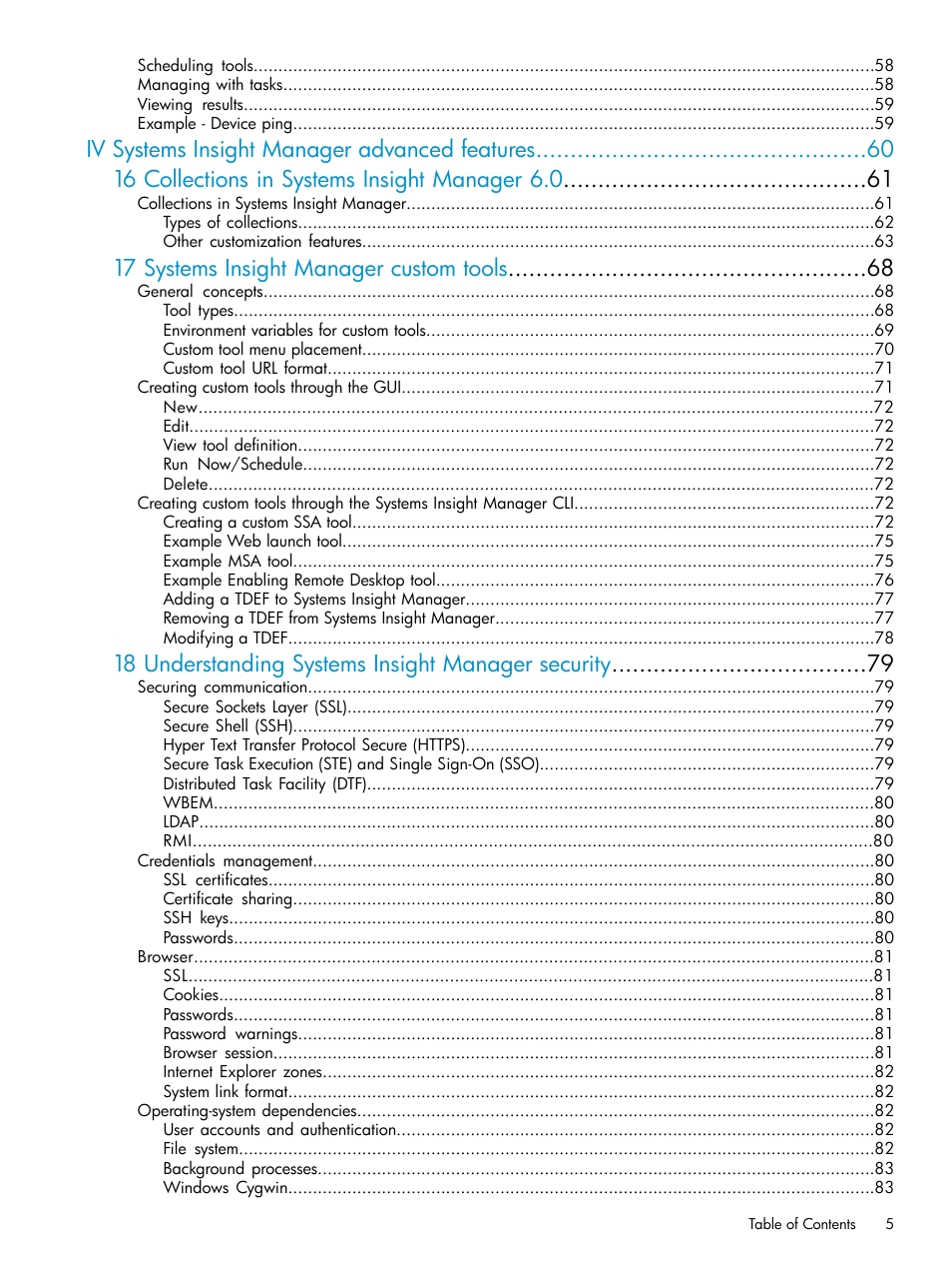 17 systems insight manager custom tools, 18 understanding systems insight manager security | HP Systems Insight Manager User Manual | Page 5 / 178