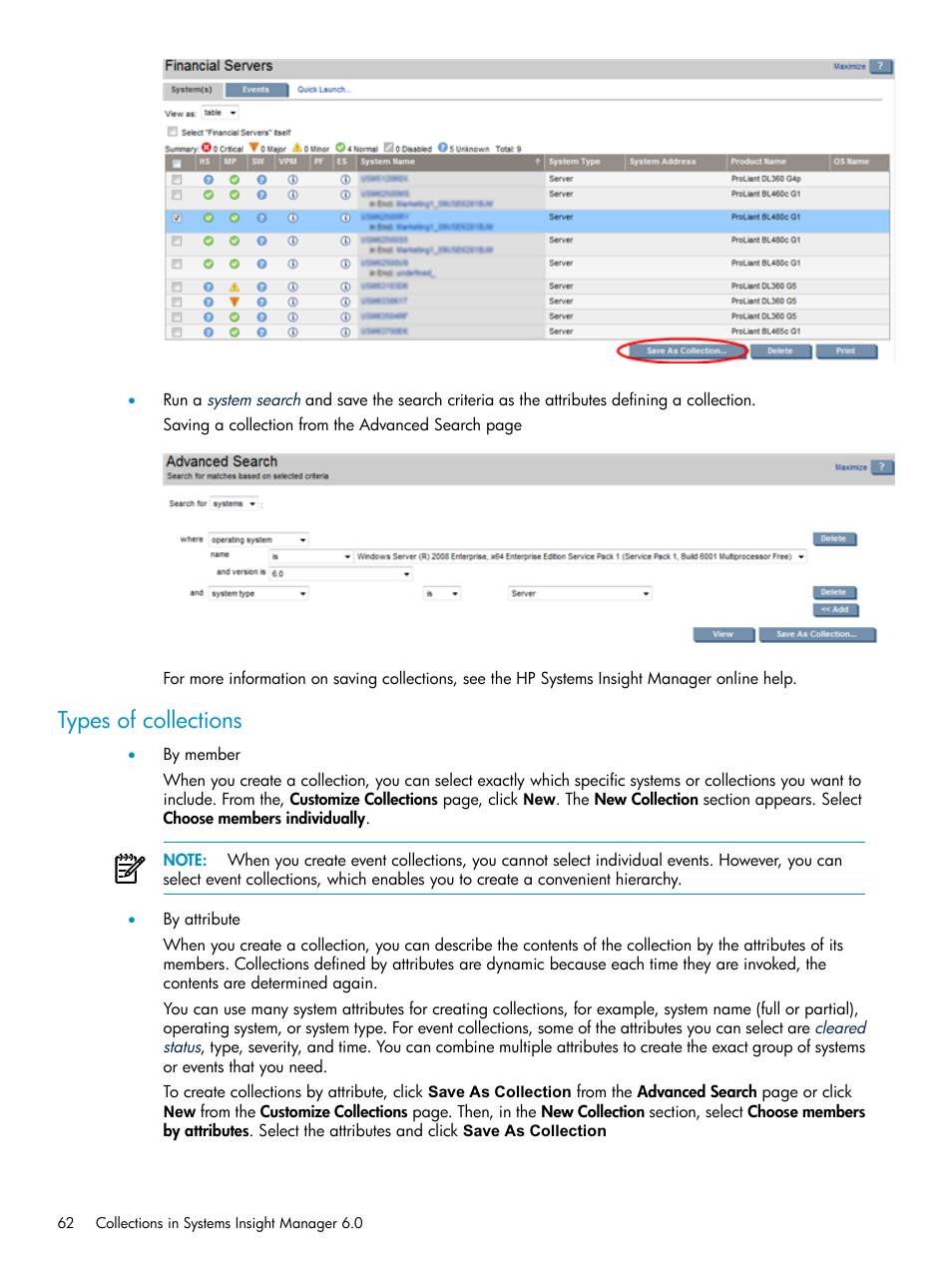 Types of collections | HP Systems Insight Manager User Manual | Page 62 / 178