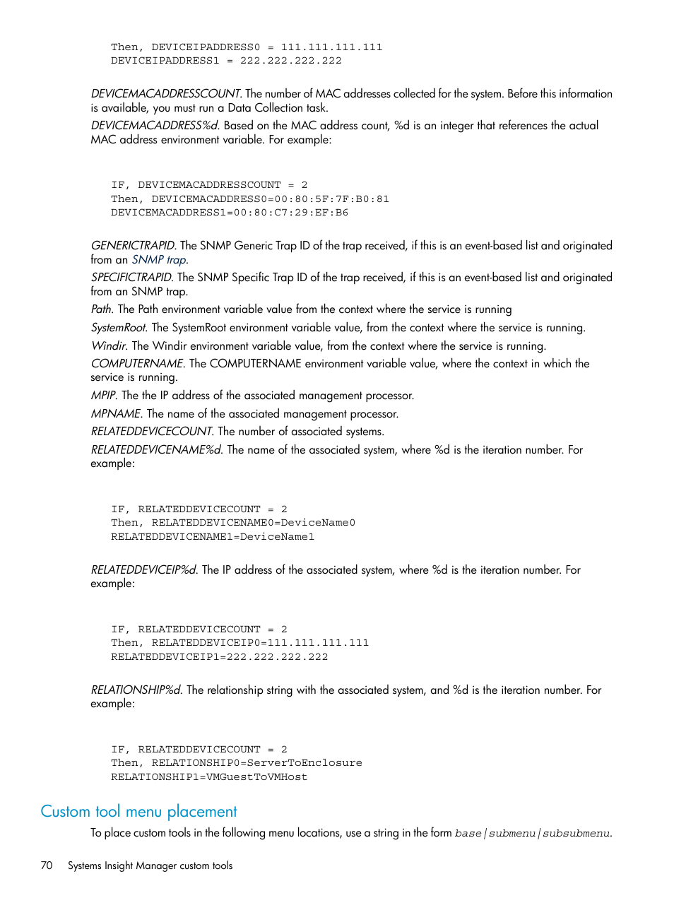 Custom tool menu placement | HP Systems Insight Manager User Manual | Page 70 / 178