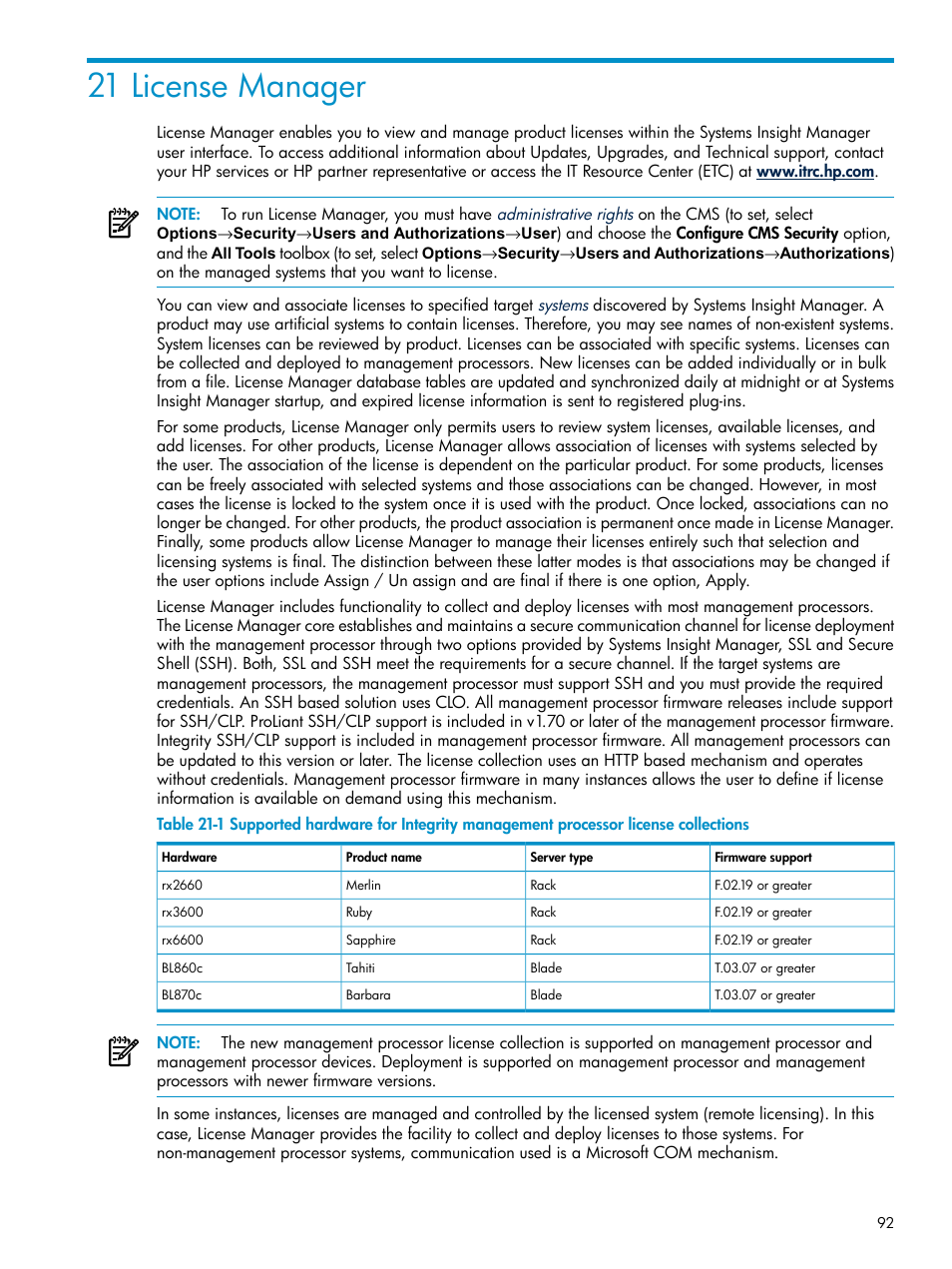 21 license manager | HP Systems Insight Manager User Manual | Page 92 / 178