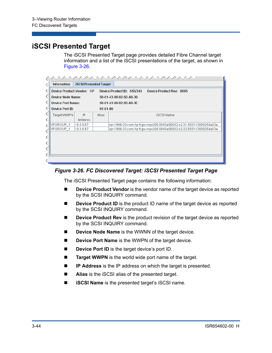 Iscsi presented target | HP MPX200 Multifunction Router User Manual | Page 100 / 220