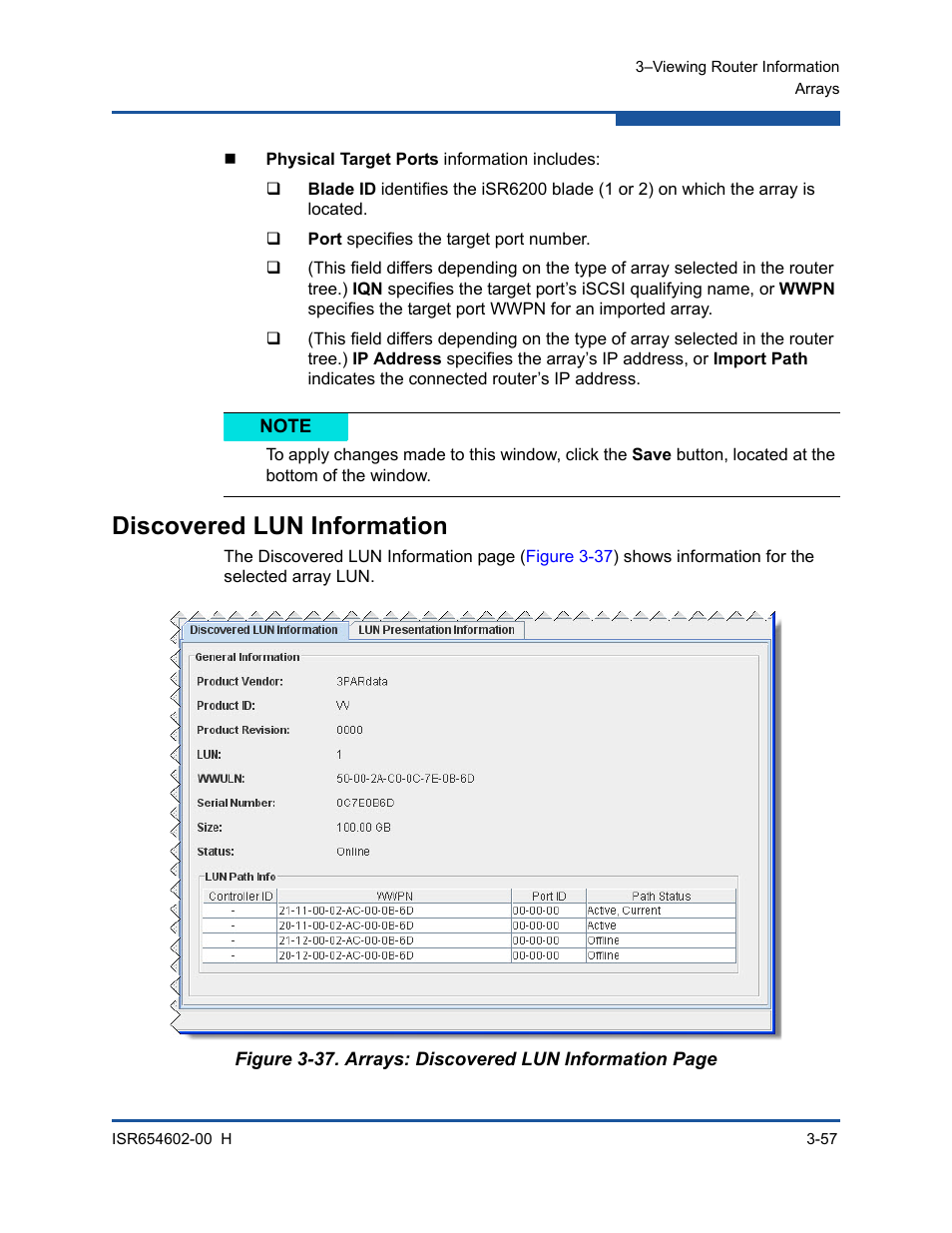 Discovered lun information | HP MPX200 Multifunction Router User Manual | Page 113 / 220
