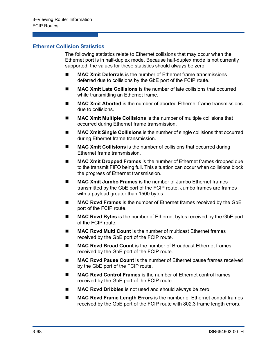 Ethernet collision statistics | HP MPX200 Multifunction Router User Manual | Page 124 / 220