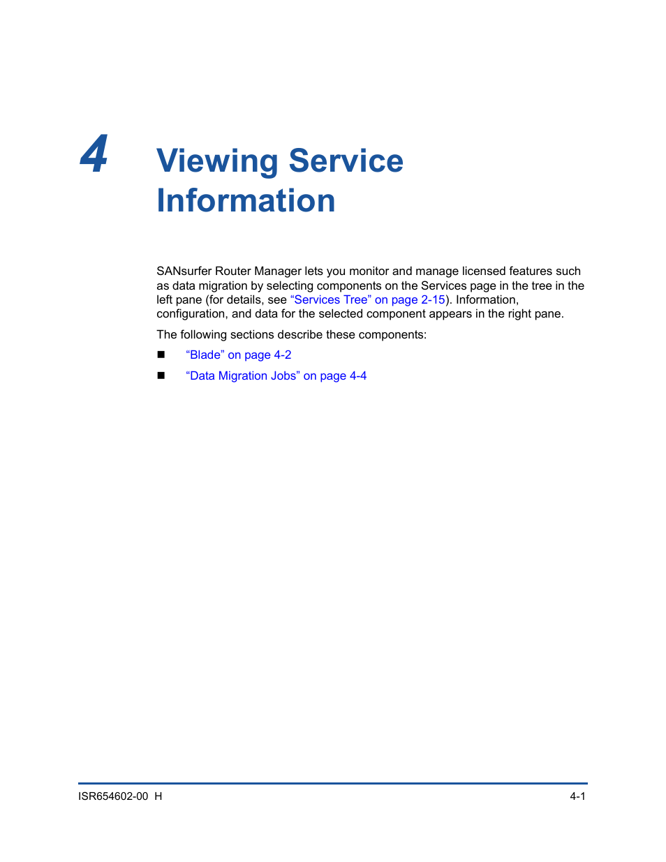 4 viewing service information, Viewing service information, Chapter 4 viewing service information | Describes, Ails, see, Chapter 4 viewing service, Information | HP MPX200 Multifunction Router User Manual | Page 129 / 220