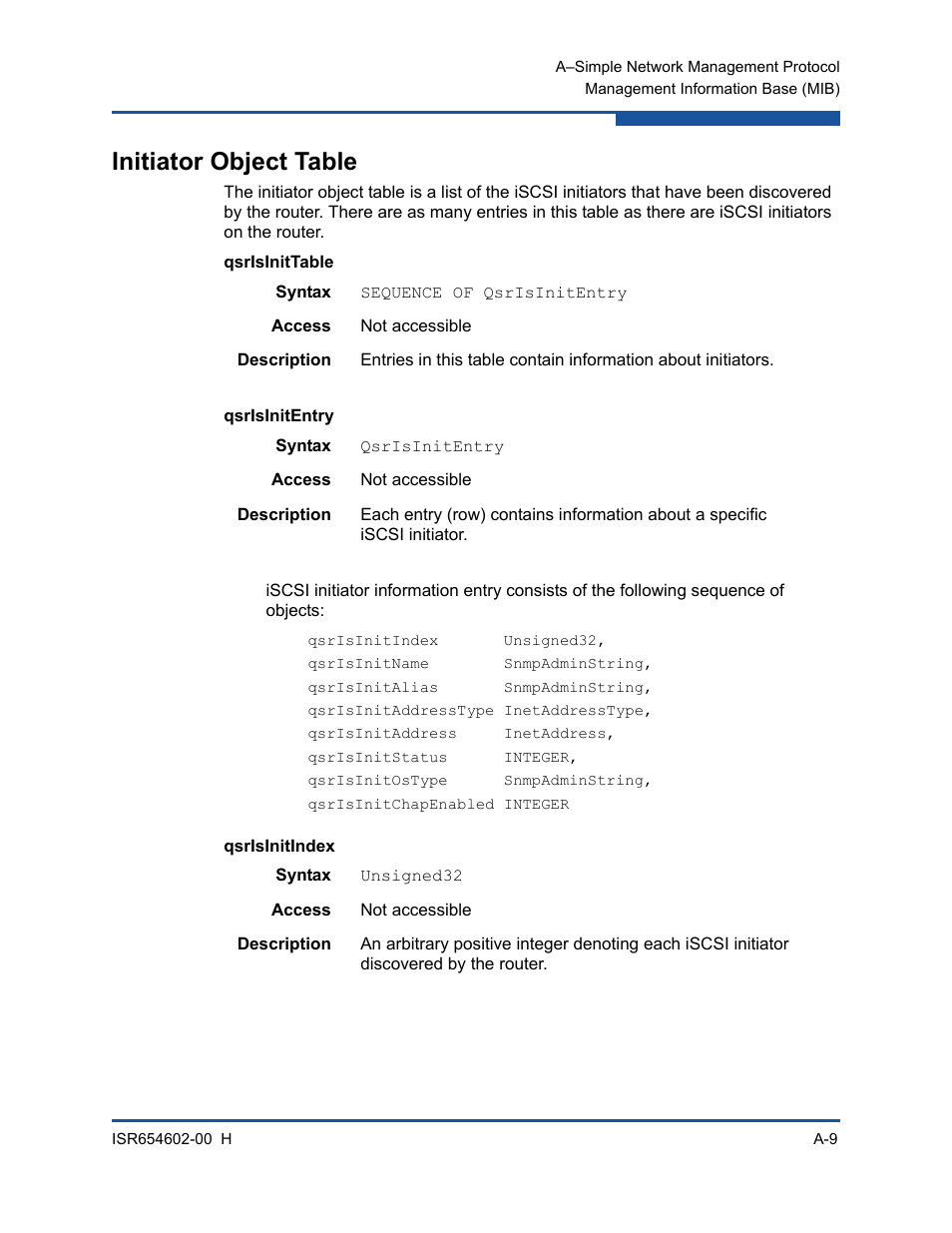 Initiator object table | HP MPX200 Multifunction Router User Manual | Page 145 / 220