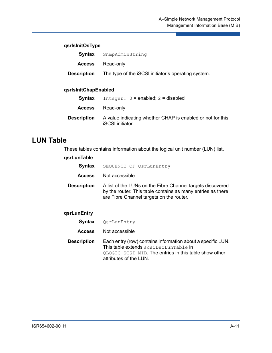 Lun table | HP MPX200 Multifunction Router User Manual | Page 147 / 220