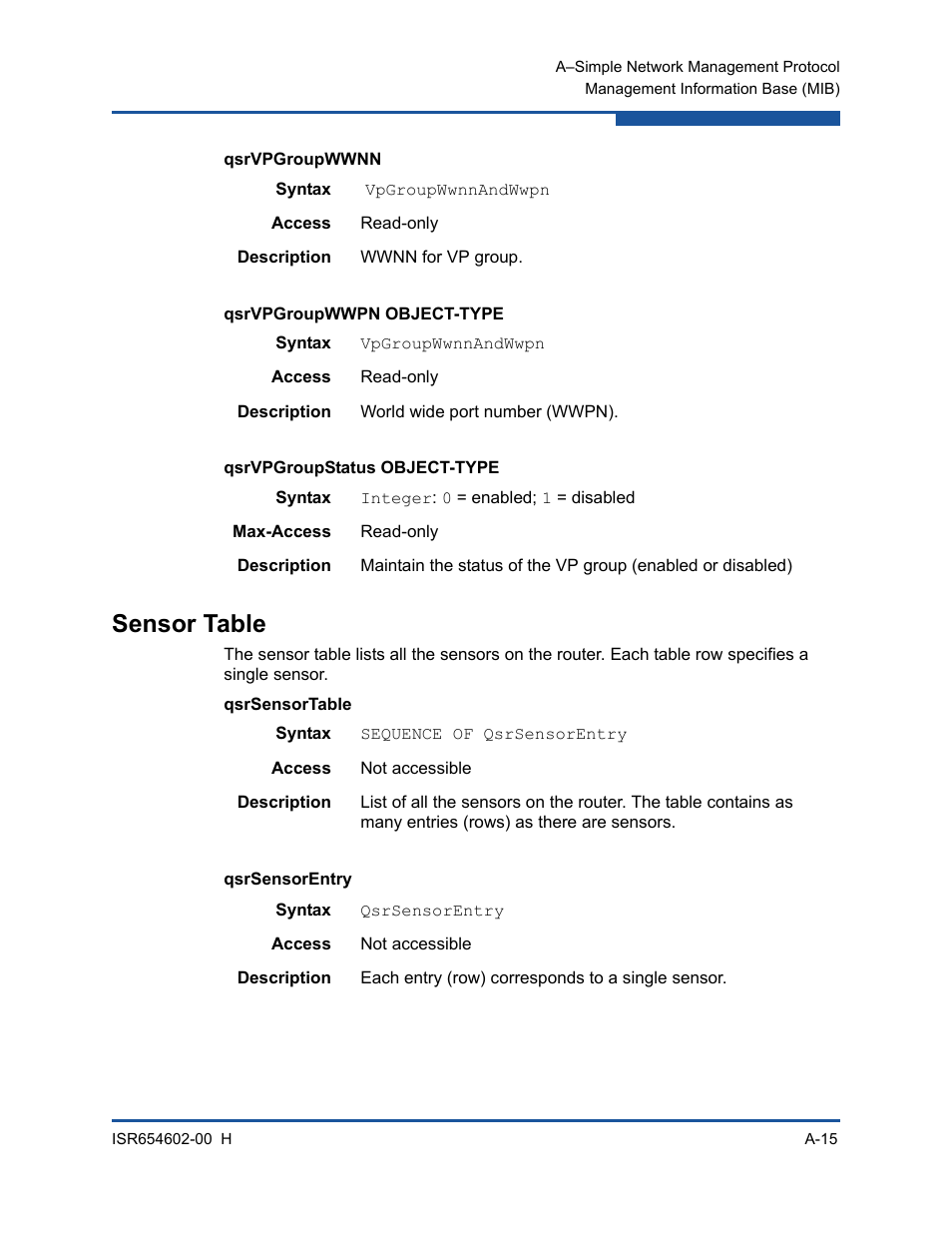 Sensor table | HP MPX200 Multifunction Router User Manual | Page 151 / 220