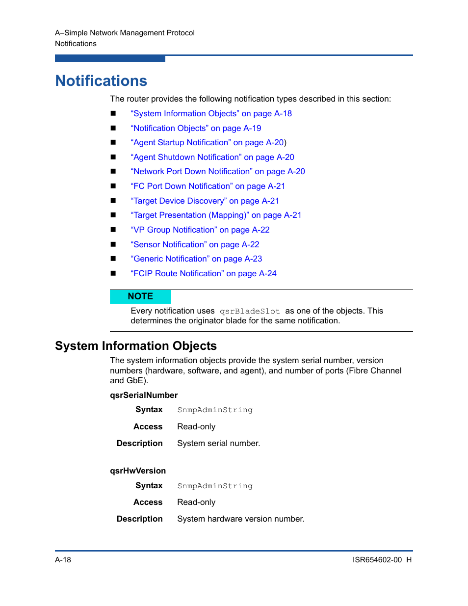 Notifications, System information objects | HP MPX200 Multifunction Router User Manual | Page 154 / 220