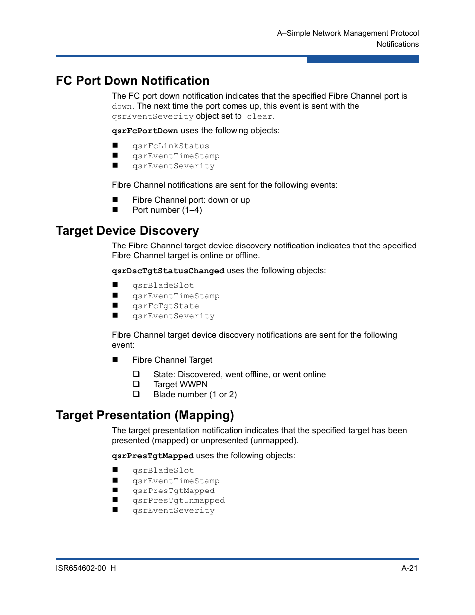 Fc port down notification, Target device discovery, Target presentation (mapping) | HP MPX200 Multifunction Router User Manual | Page 157 / 220