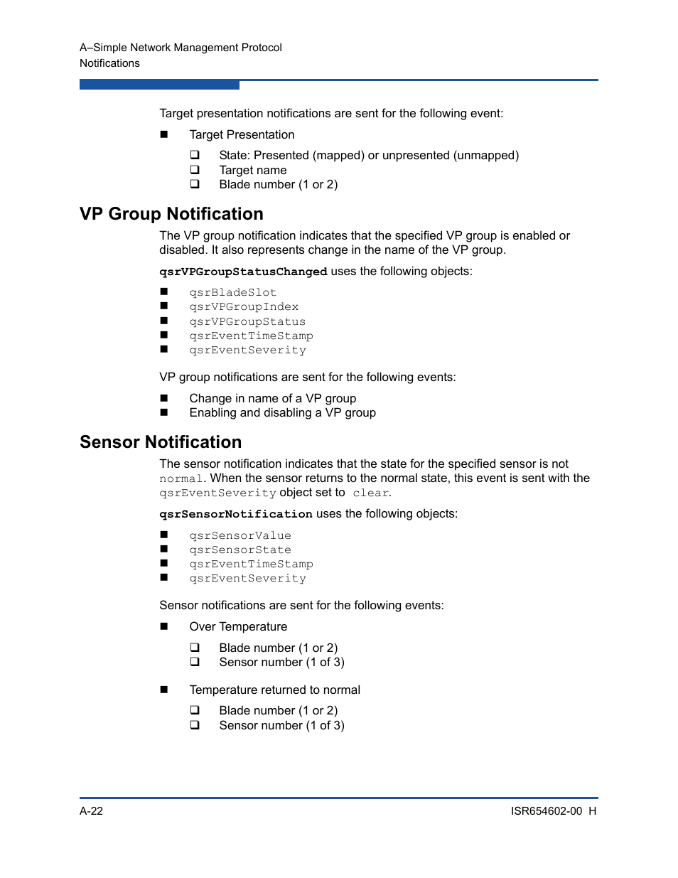 Vp group notification, Sensor notification | HP MPX200 Multifunction Router User Manual | Page 158 / 220