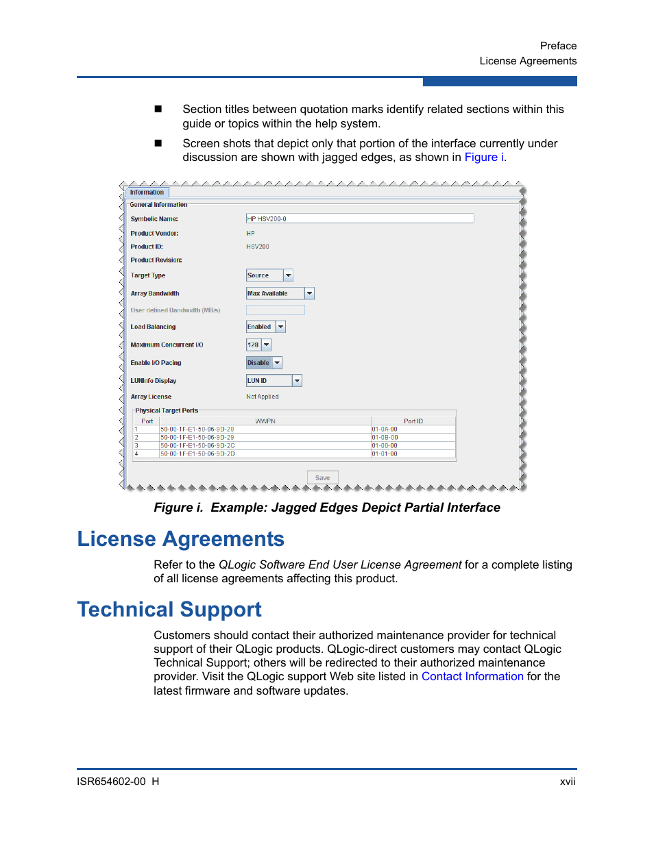 License agreements, Technical support, Example: jagged edges depict partial interface | HP MPX200 Multifunction Router User Manual | Page 17 / 220