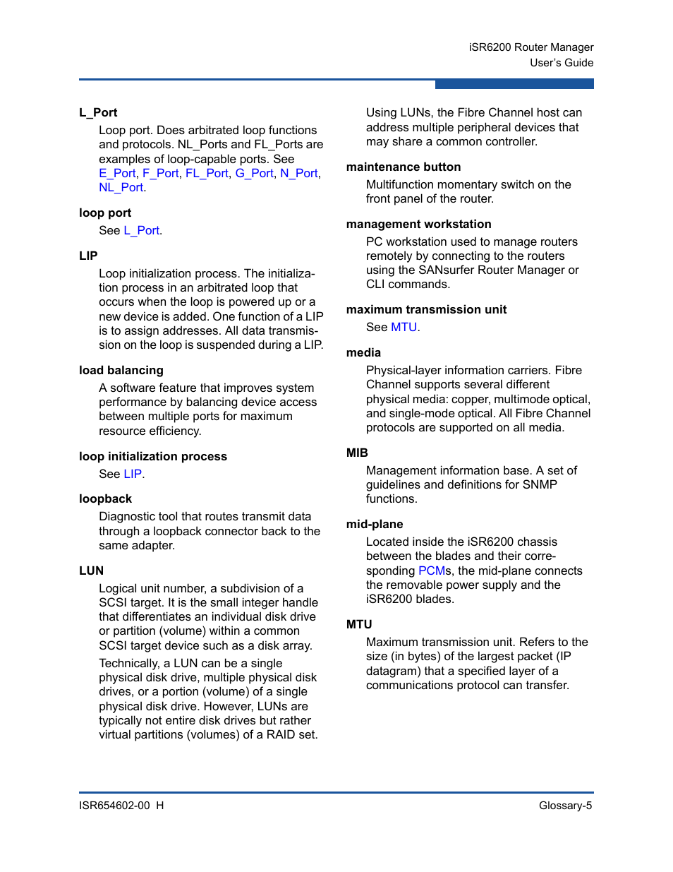 L_port, Loop port, Load balancing | Loop initialization process, Loopback, Maintenance button, Management workstation, Maximum transmission unit, Media, Mid-plane | HP MPX200 Multifunction Router User Manual | Page 199 / 220