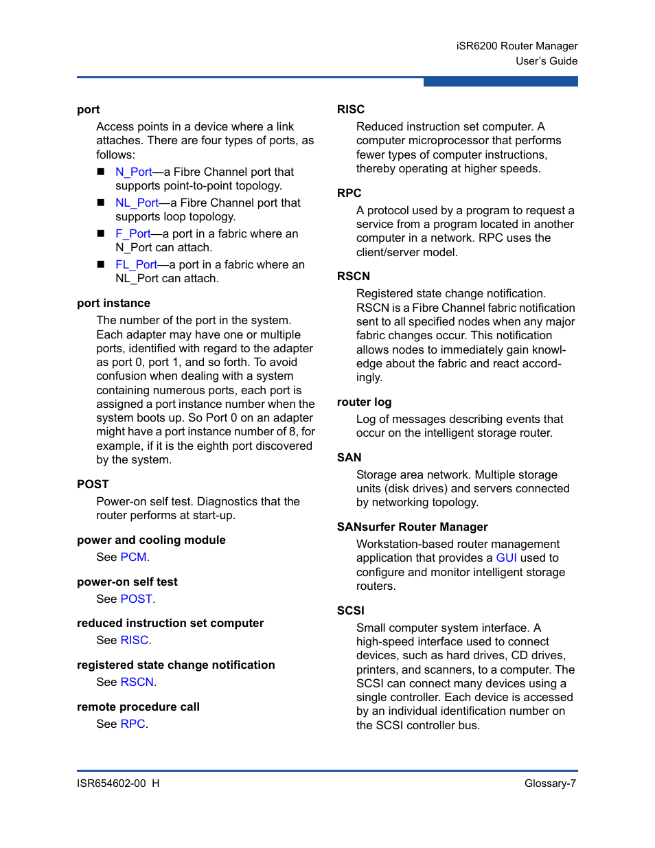 Port, Port instance, Post | Power and cooling module, Power-on self test, Reduced instruction set computer, Registered state change notification, Remote procedure call, Risc, Rscn | HP MPX200 Multifunction Router User Manual | Page 201 / 220