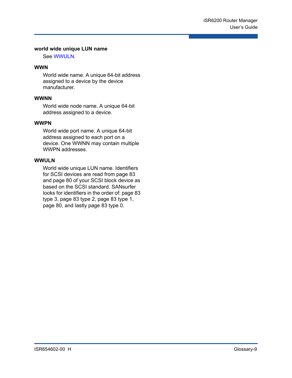 World wide unique lun name, Wwnn, Wwpn | Wwuln | HP MPX200 Multifunction Router User Manual | Page 203 / 220