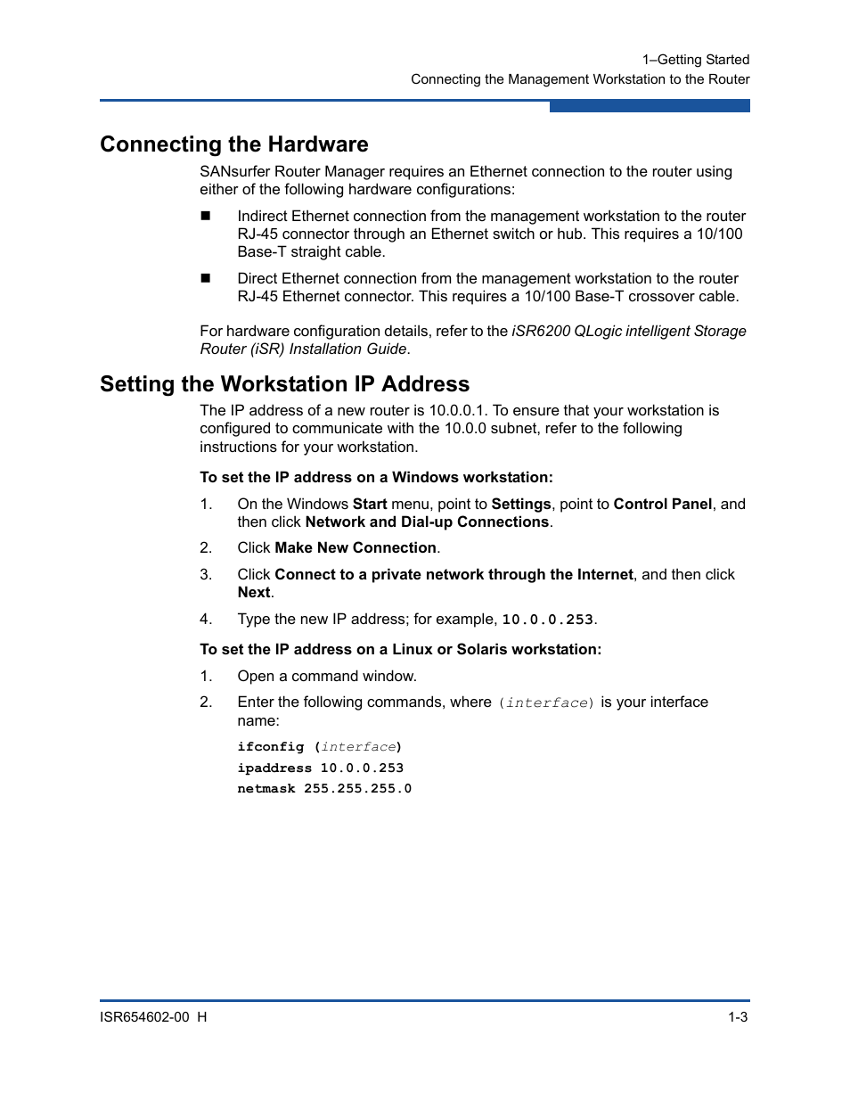 Connecting the hardware, Setting the workstation ip address | HP MPX200 Multifunction Router User Manual | Page 23 / 220