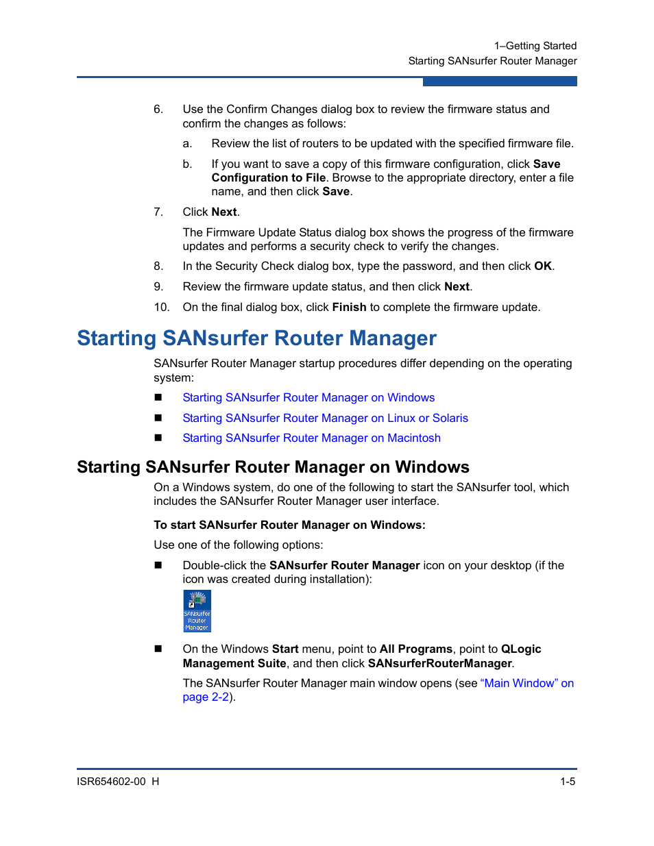 Starting sansurfer router manager, Starting sansurfer router manager on windows | HP MPX200 Multifunction Router User Manual | Page 25 / 220