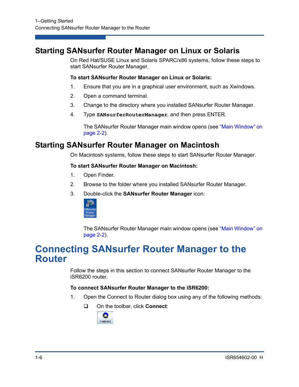 Starting sansurfer router manager on macintosh, Connecting sansurfer router manager to the router | HP MPX200 Multifunction Router User Manual | Page 26 / 220