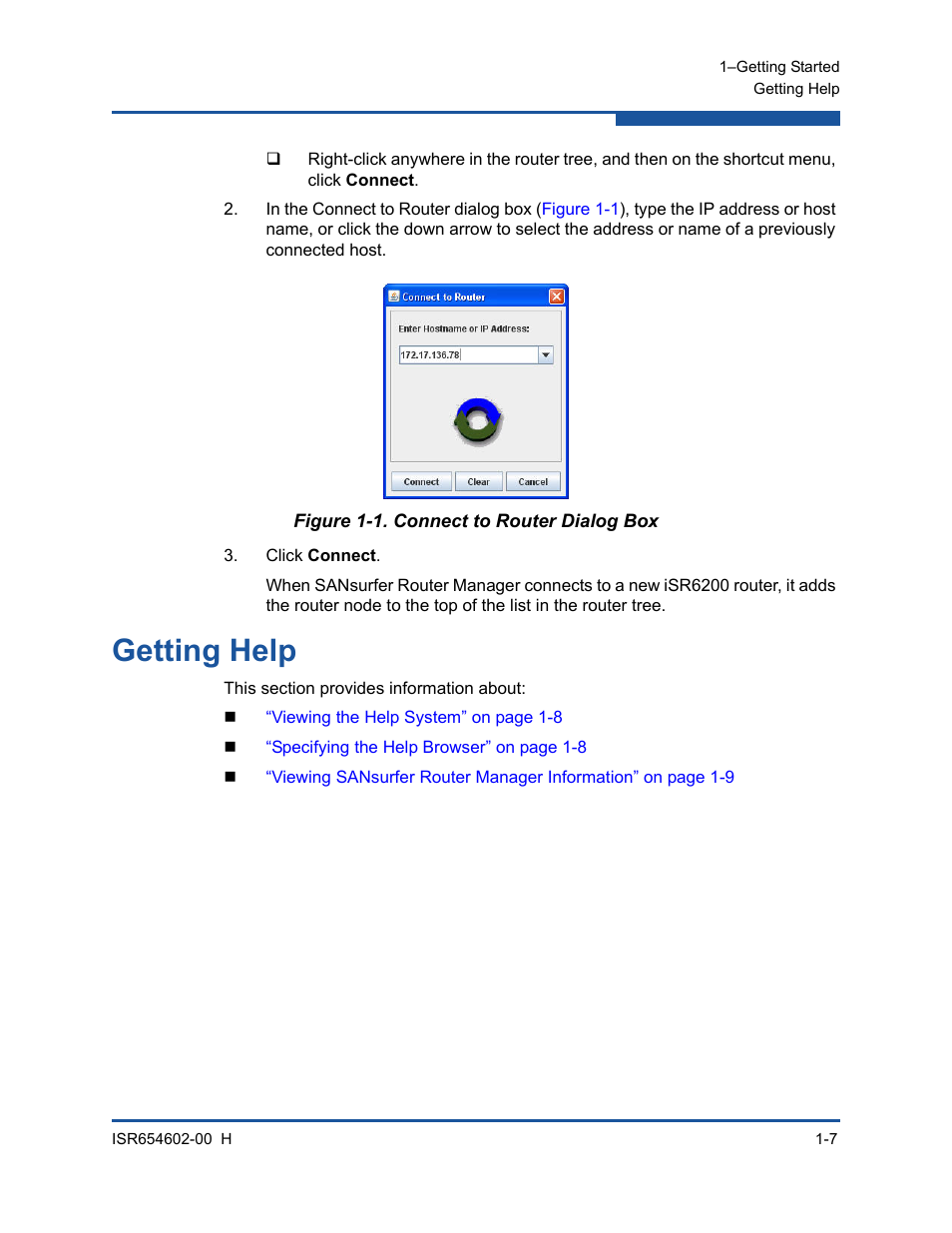 Getting help, Connect to router dialog box | HP MPX200 Multifunction Router User Manual | Page 27 / 220