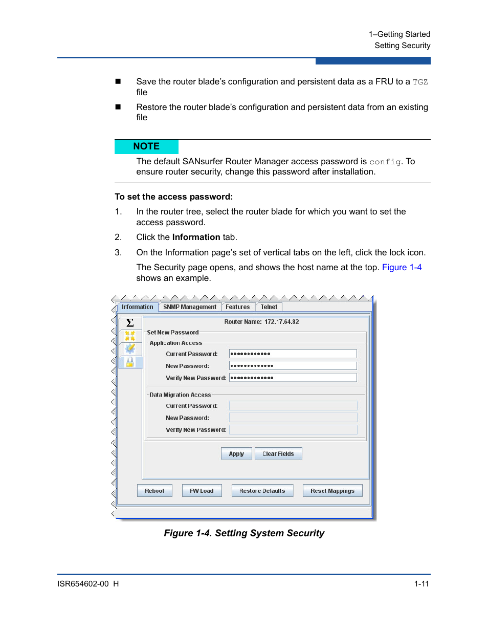 Figure 1-4, To sh, Setting system security | HP MPX200 Multifunction Router User Manual | Page 31 / 220